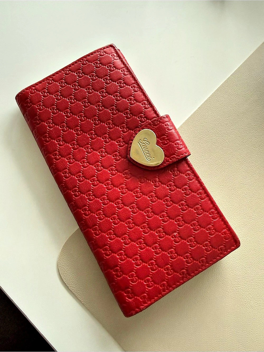 Gucci Guccissima Lovely Heart Continental Wallet Red